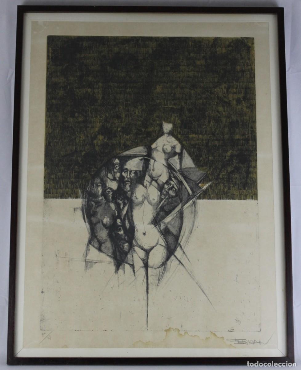 Arte: Ram&oacute;n Ferran Pag&egrave;s (1927&ndash;2015). Grabado original. Composici&oacute;n figurativa. Prueba de Artista.