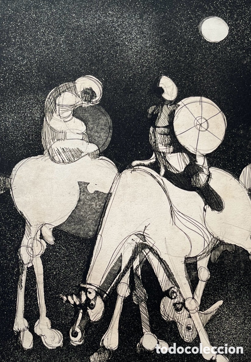 Arte: Grabado Aguafuerte Firmado - Escena Abstracta Quijote? - Por identificar