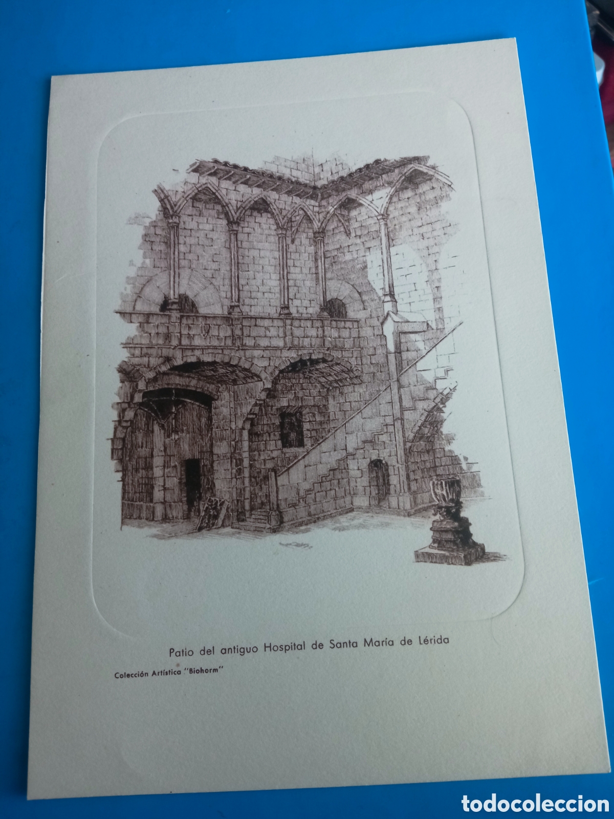 Arte: Grabado, Patio del antiguo Hospital de Santa Maria de Lerida, mide 21x14,6cm