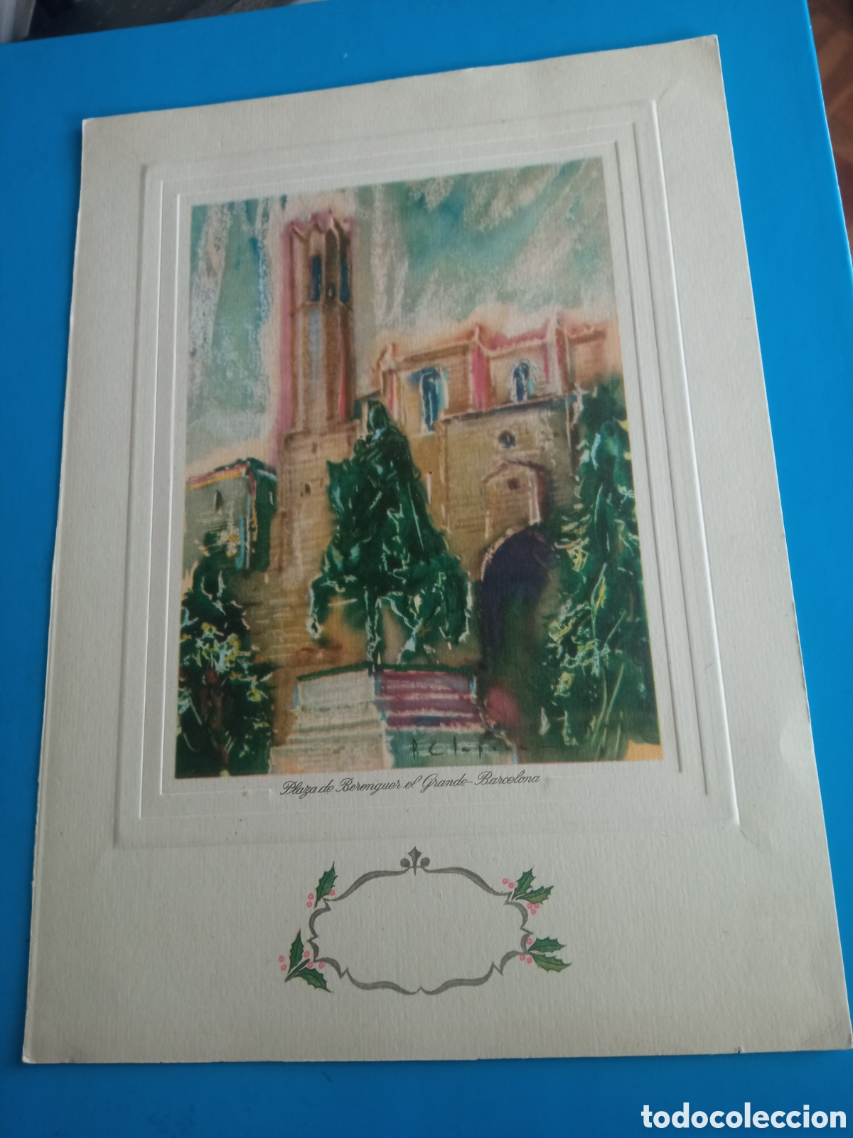 Arte: Bonito grabado, Plaza de Berenguer el Grande, Barcelona, mide 22,1x16cm y la pisada16x12cm