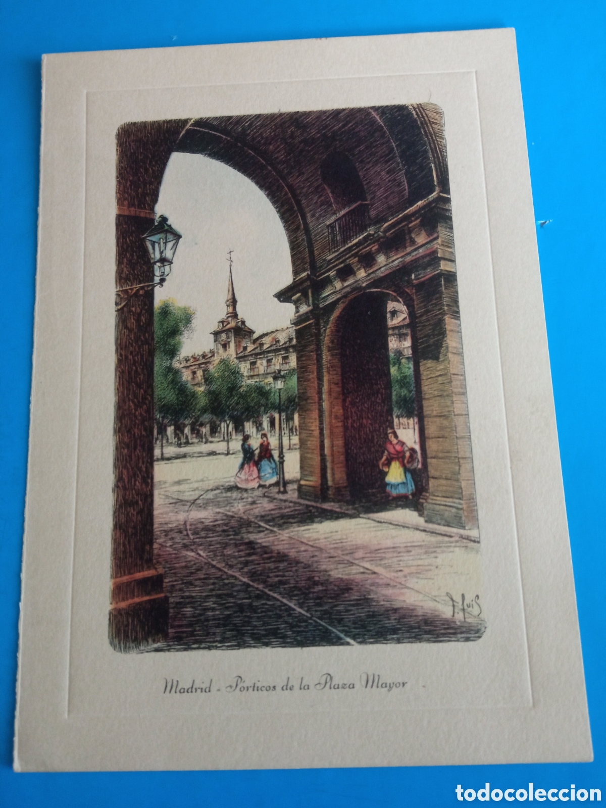 Arte: Bonito grabado, Madrid, P&oacute;rticos de la Plaza Mayor, mide 16,8x11,8 cm