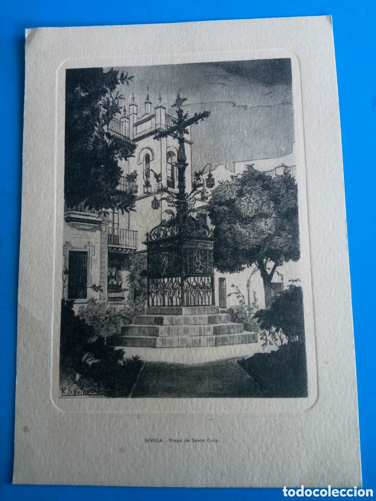 Arte: Bonito grabado, Sevilla, Plaza de Santa Cruz, mide 17x12 cm