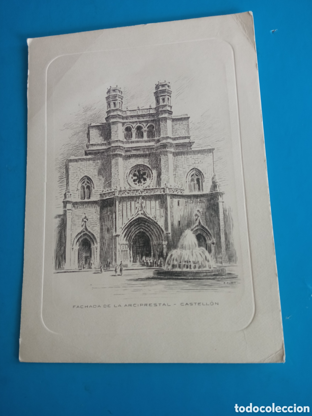 Arte: Bonito grabado, Castell&oacute;n, Fachada de la Arciprestal, mide 17x12,2 cm
