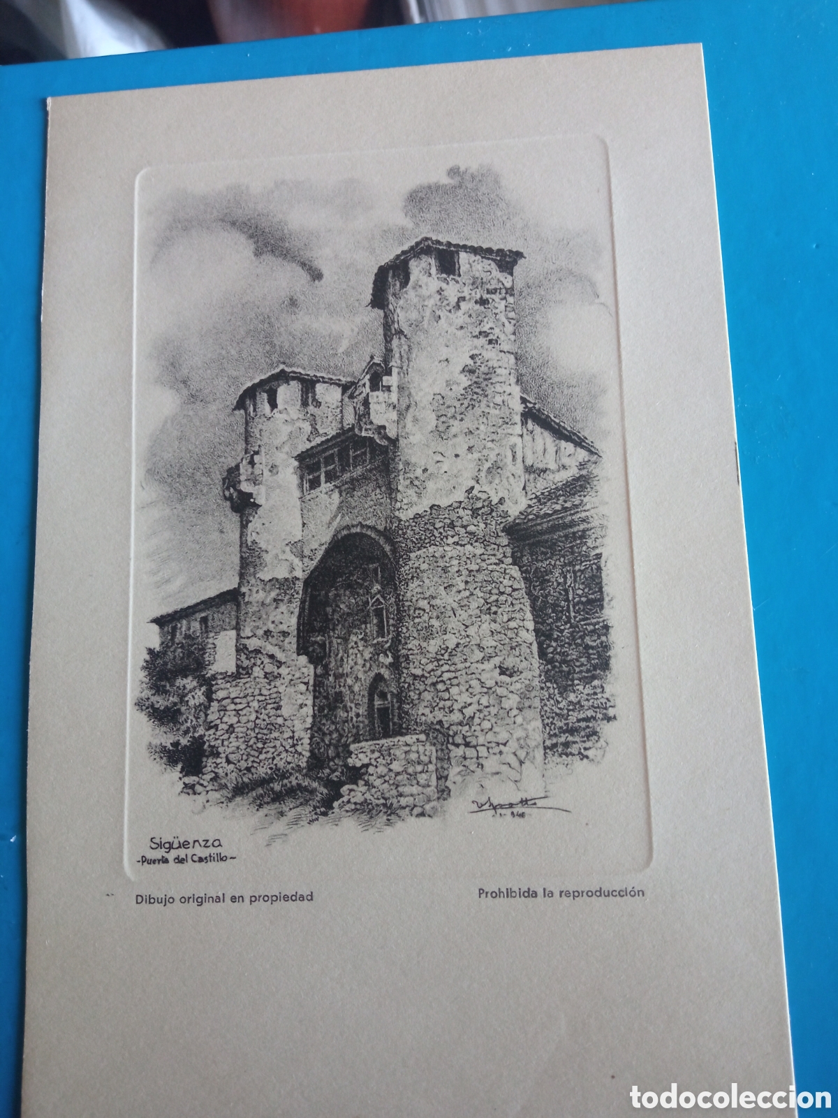 Arte: Bonito grabado, Siguenza, Puerta del Castillo, mide 18x12cm