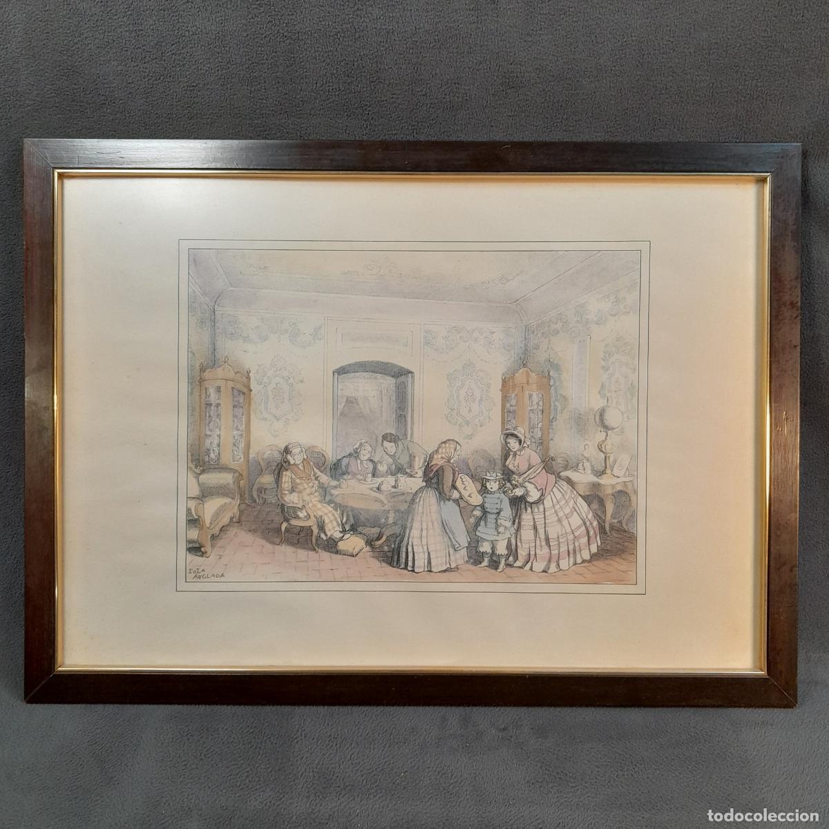 Arte: B-1907. LITOGRAF&Iacute;A ESCENA DOM&Eacute;STICA DE LOLA ANGLADA. ACUARELA Y L&Aacute;PIZ. SIGLO XX