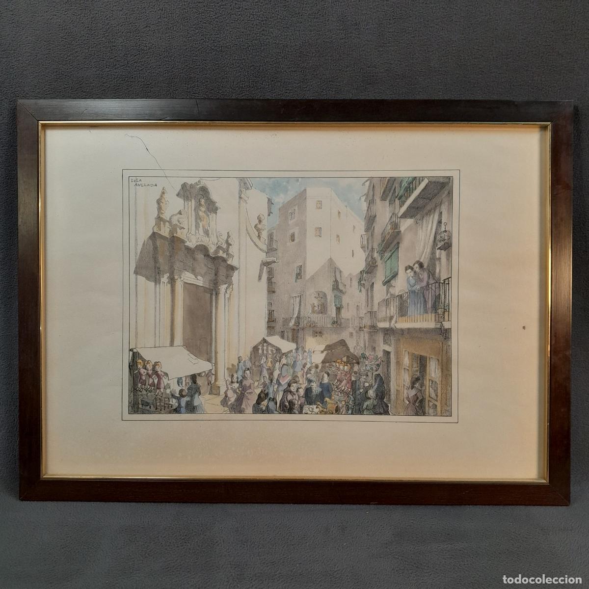 Arte: B-1906. OBRA: &rdquo;FIRA DE SANT JOAN&rdquo; DE LOLA ANGLADA. ACUARELA Y L&Aacute;PIZ. SIGLO XX