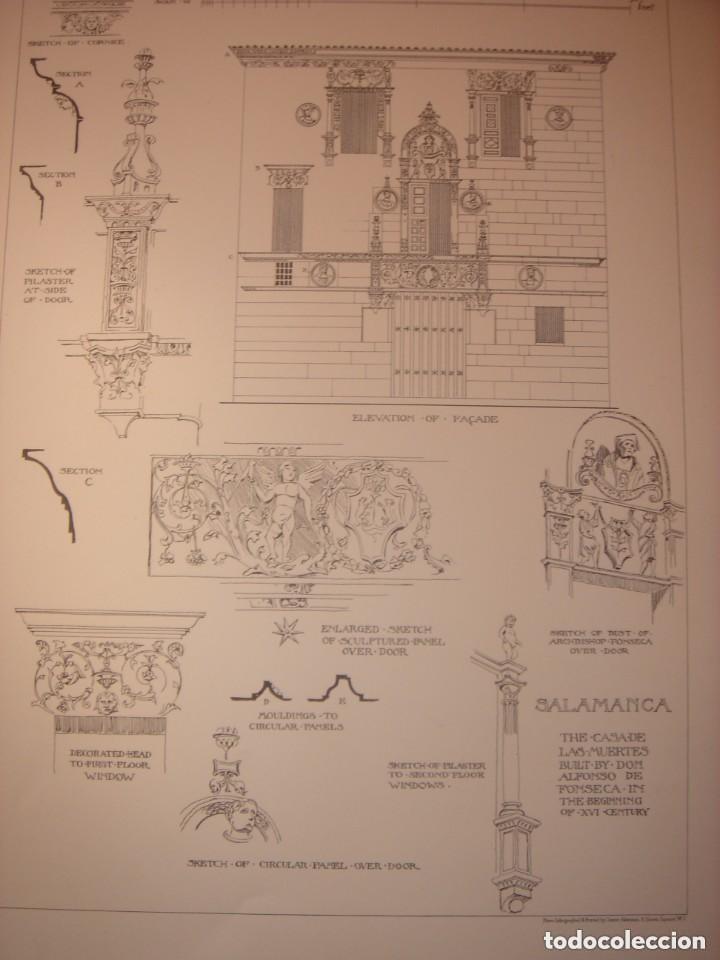 Arte: GRABADO ARQUITECTURA RENACENTISTA, CASA DE LAS MUERTES, SALAMANCA,FACHADA Y DETALLES,1893, PRENTICE
