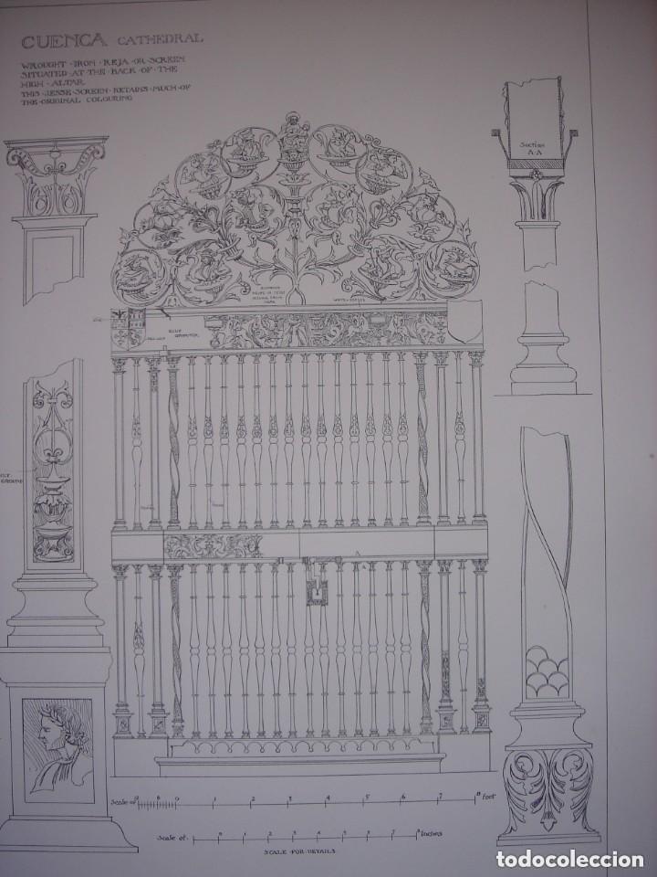 Arte: GRABADO ARQUITECTURA RENACENTISTA, REJA ALTAR MAYOR CATEDRAL CUENCA, DETALLES, 1893, PRENTICE.