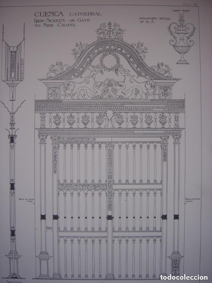 Arte: GRABADO ARQUITECTURA RENACENTISTA, REJA LATERAL CAPILLA, CATEDRAL CUENCA, DETALLES, 1893, PRENTICE.