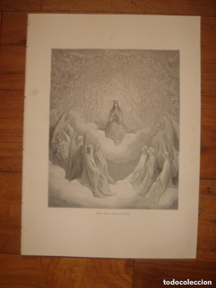 Arte: GRABADO RELIGIOSO, MAR&Iacute;A REINA ,DOR&Eacute;-PANNEMAKER-DOMS, ORIGINAL, BARCELONA, 1877, GRAN TAMA&Ntilde;O