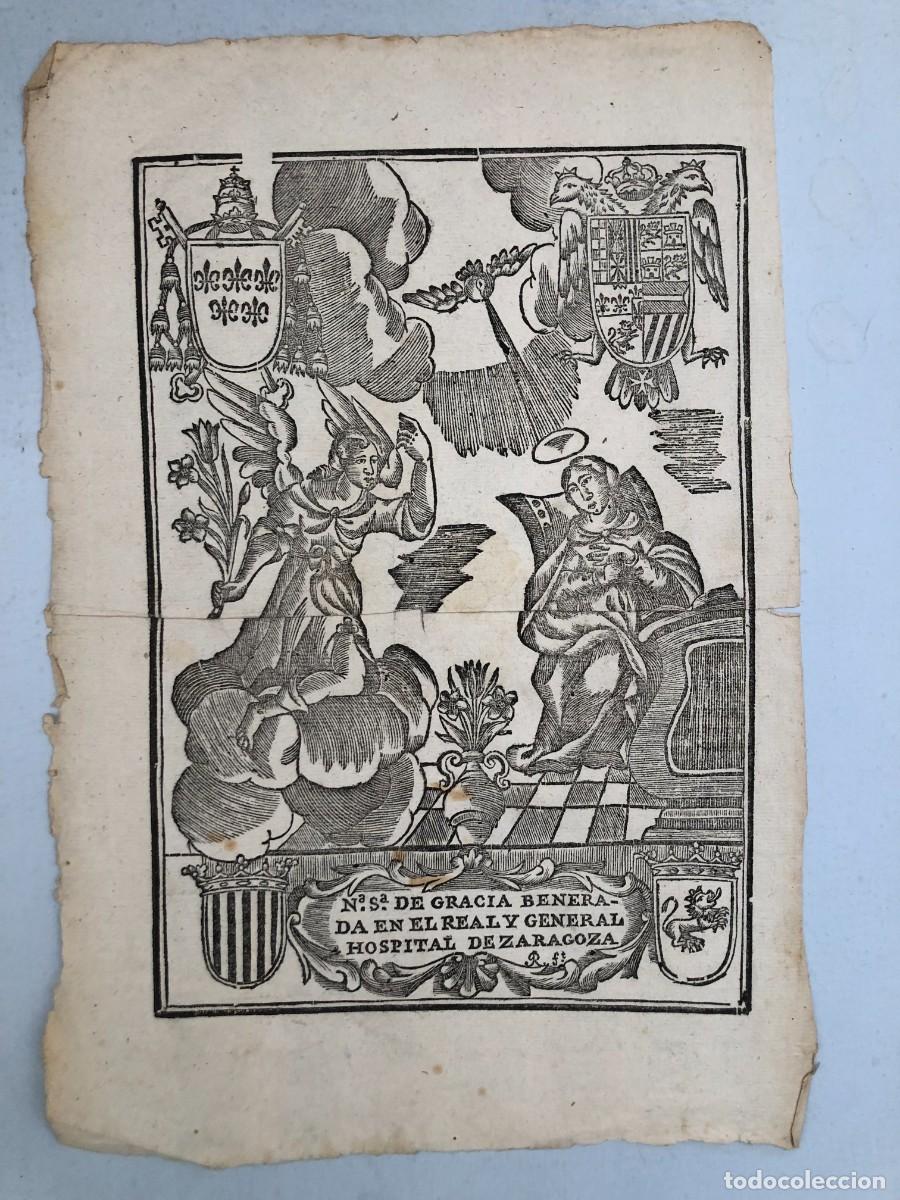 Arte: XILOGRAF&Iacute;A NTRA. SRA. DE GRACIA BENERADA EN EL REAL Y GENERAL HOSPITAL DE ZARAGOZA (29 X 20)