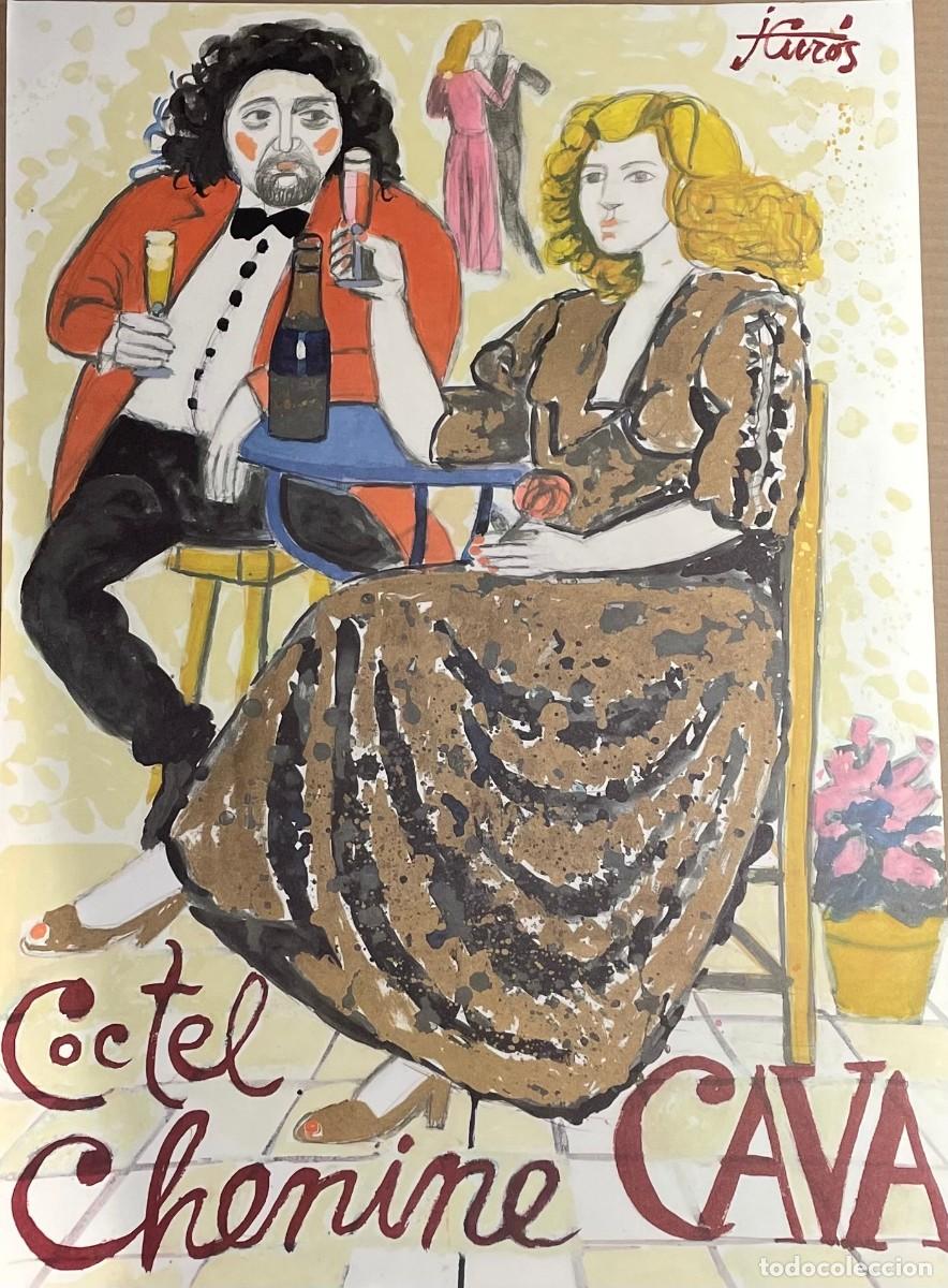 Arte: Grabado firmado &rdquo;J. Cur&oacute;s&rdquo;, Coctel Chenine Cava, 69 x 49 cm