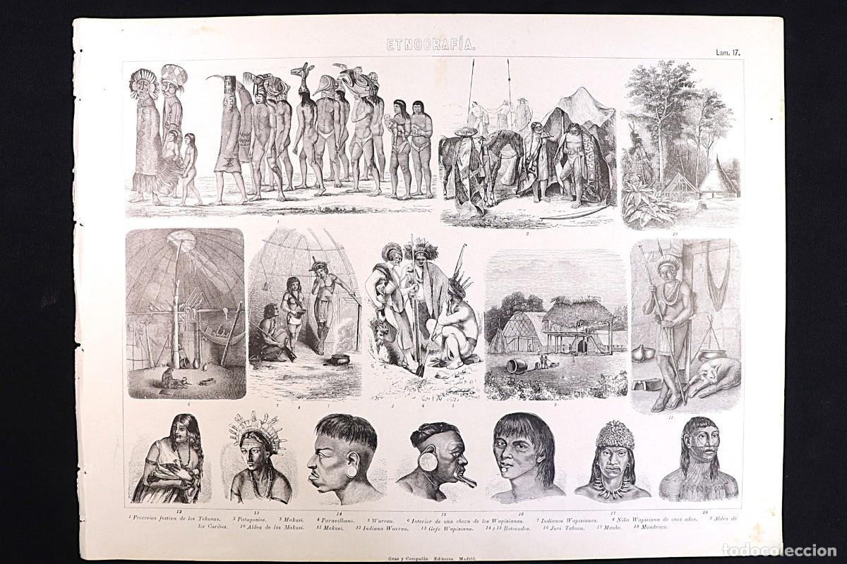 Arte: Grabado Etnograf&iacute;a 17. Tribus ind&iacute;genas amaz&oacute;nicas. Tekunas, Makusi, Wapisiana. Indigenous Amazonian