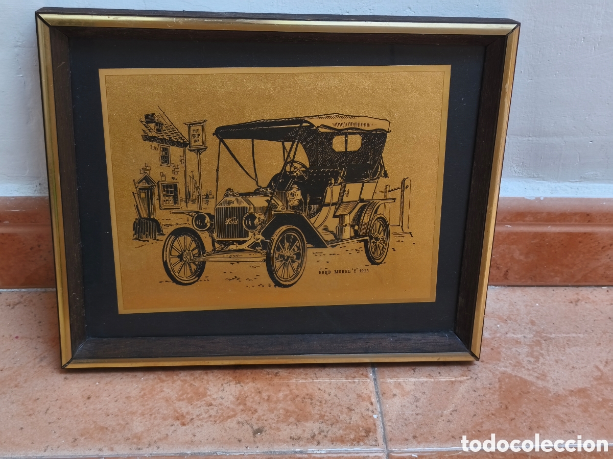 Arte: Cuadro Vintage Ford Model 'T' 1915 - Grabado/Serigraf&iacute;a sobre L&aacute;mina Dorada Met&aacute;lica - Enmarcado