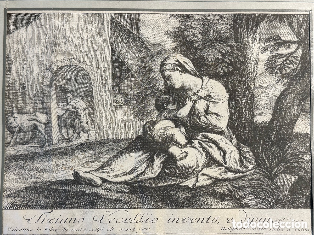 Arte: Grabado antiguo - Tiziano - Valentino Le Febre - Siglo XVIII