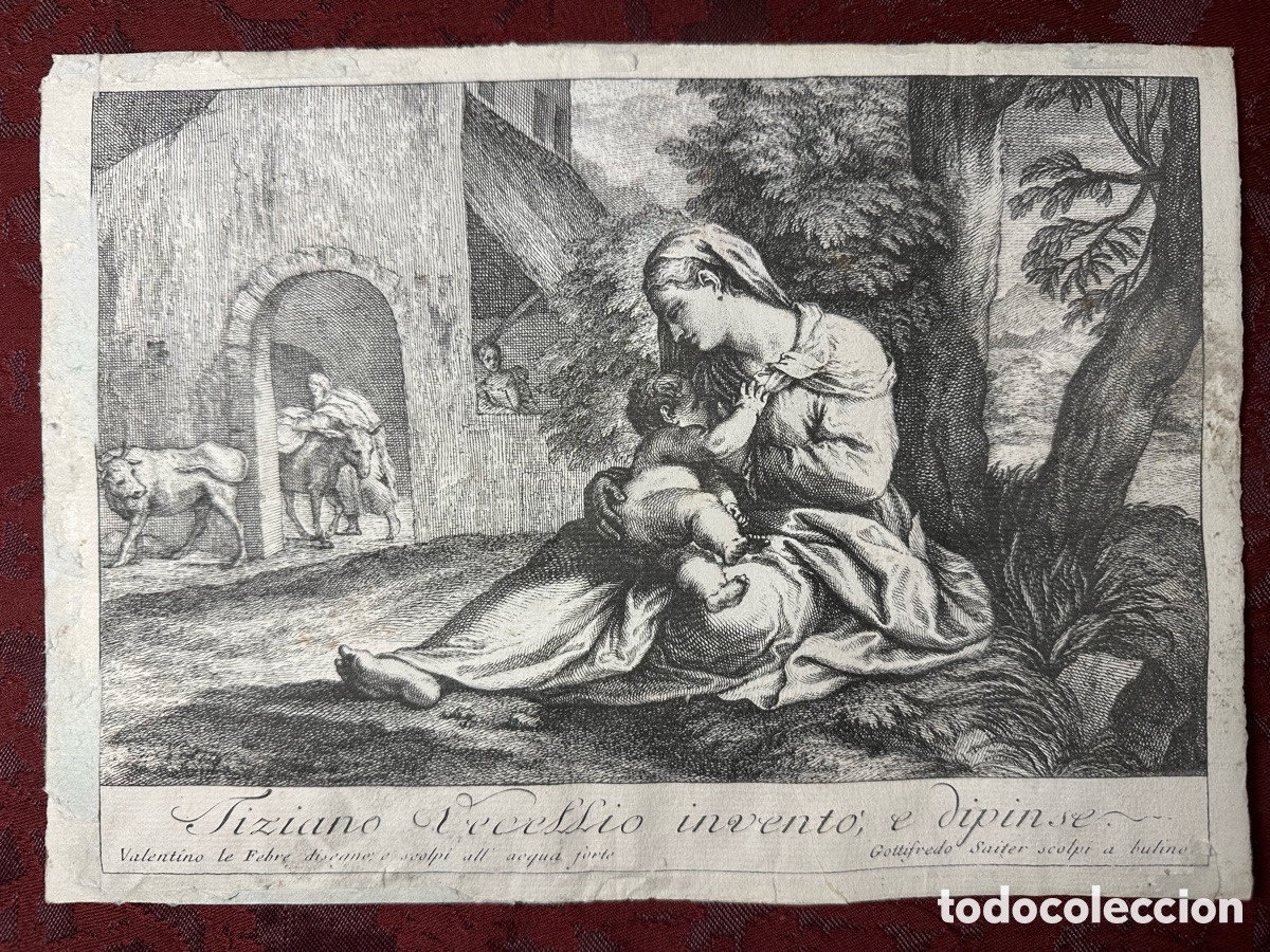 Arte: Grabado antiguo - Tiziano - Valentino Le Febre - Siglo XVIII