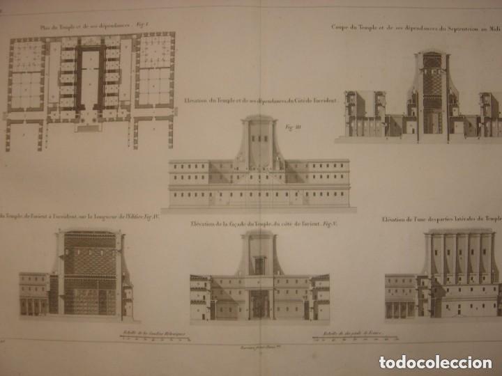 Arte: ESPL&Eacute;NDIDO GRABADO PLANO Y CORTE DE EDIFICIOS DEL TEMPLO REY SALOM&Oacute;N, ORIGINAL, PARIS, CALMET,1836.