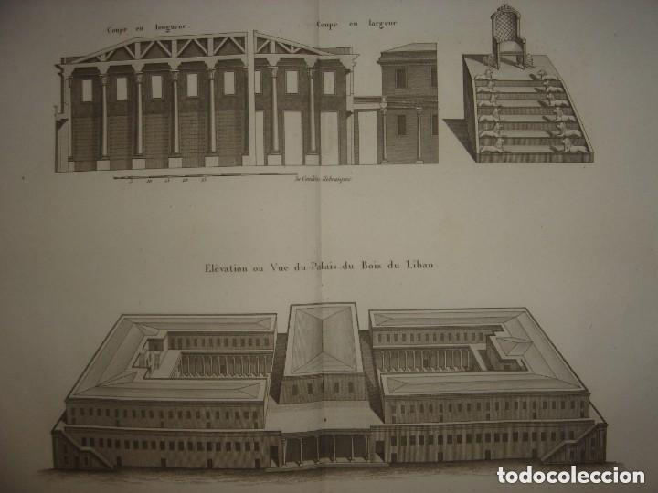 Arte: ESPL&Eacute;NDIDO GRABADO INTERIOR, TRONO Y VISTA ELEVADA TEMPLO REY SALOM&Oacute;N, ORIGINAL, PARIS, CALMET,1836.