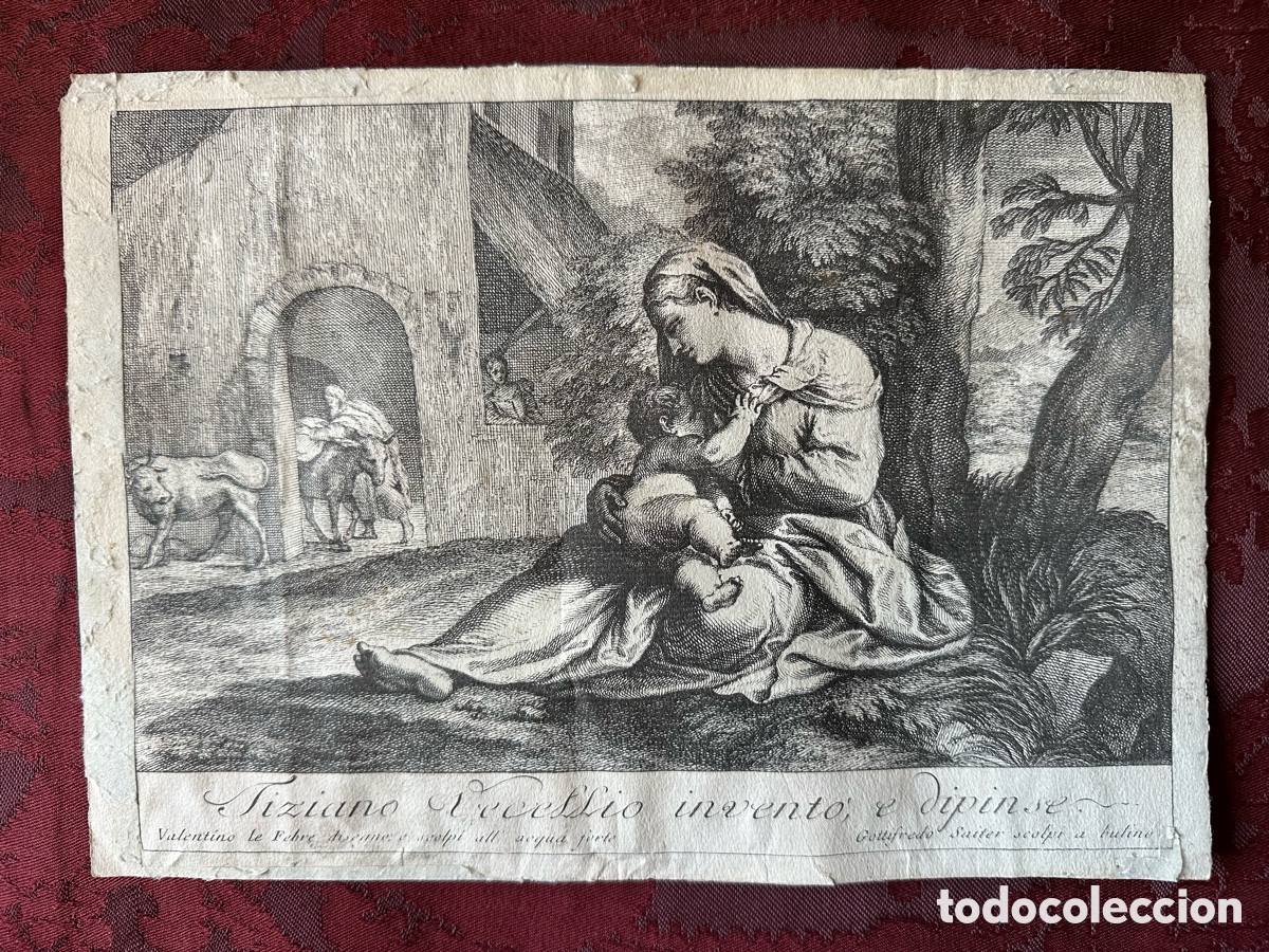 Arte: Grabado antiguo - Tiziano - Valentino Le Febre - Siglo XVIII