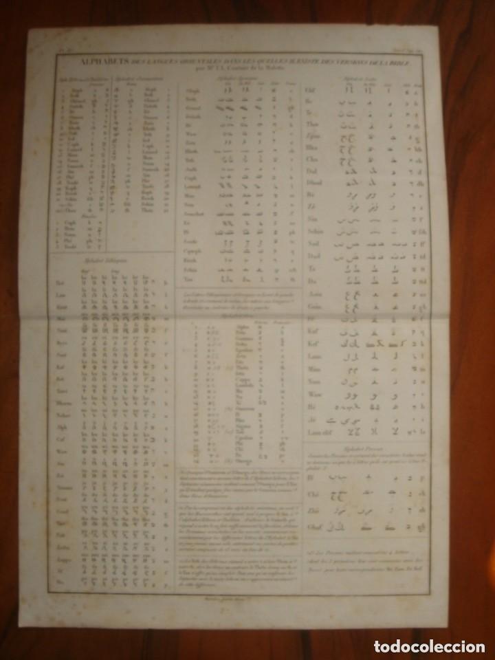 Arte: ESPL&Eacute;NDIDO GRABADO ALFABETOS DE LENGUAS ORIENTALES EN LA BIBLIA, ORIGINAL, PARIS, CALMET,1836.
