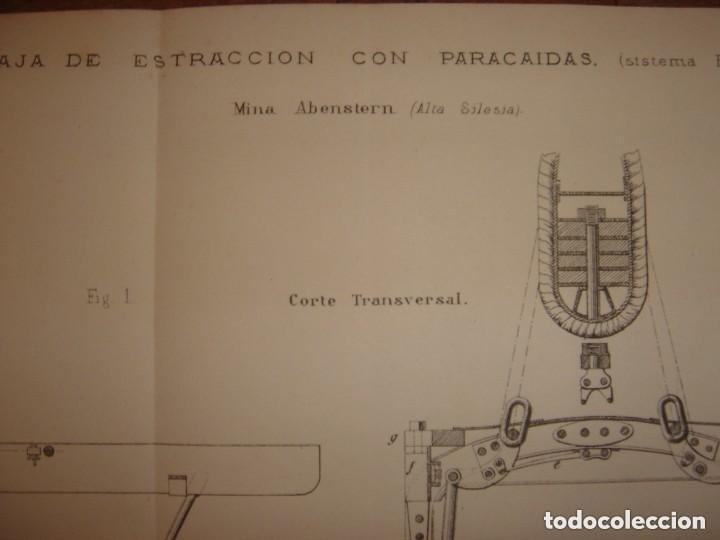 Arte: GRABADO TECNOLOG&Iacute;A, SIGLO XIX, CAJA DE EXTRACCI&Oacute;N CON PARACAIDAS, MADRID, ORIGINAL 1879.