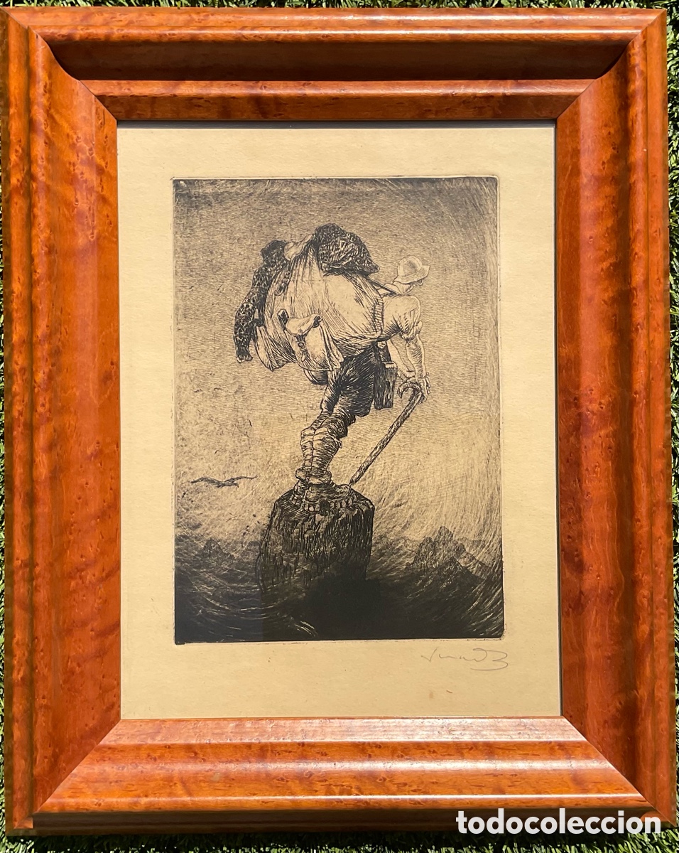 Arte: Joan Garcia Junceda (1881-1948) &ndash; &rdquo;El Excursionista&rdquo; &ndash; Grabado al aguafuerte firmado a l&aacute;piz