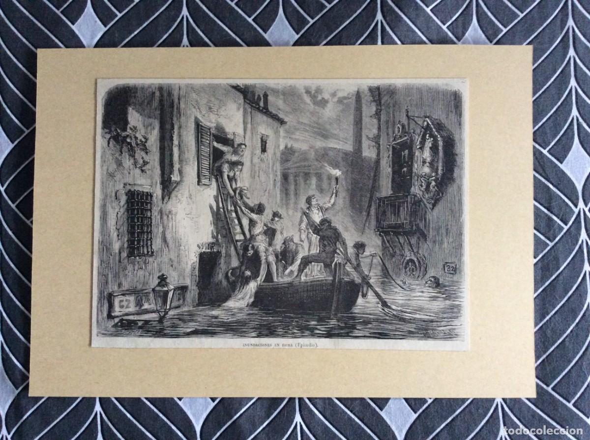 Arte: Inundaciones en Roma. Xilogravura de 1871