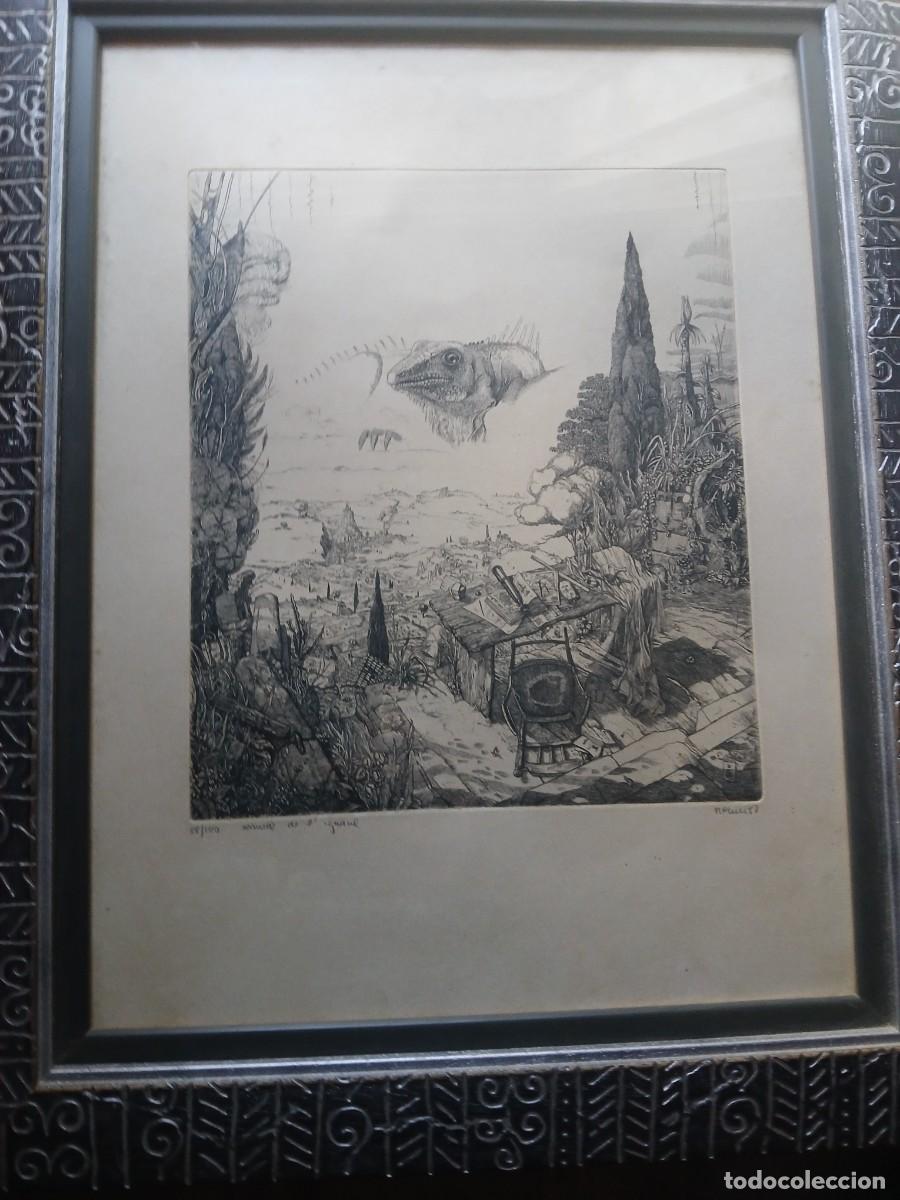 Arte: grabado al buril artista franc&eacute;s Philippe Mohlitz numerada 88/100 L'arriv&eacute;e de l'iguane.leer.140 &euro;