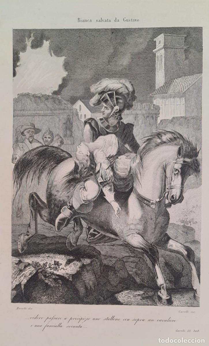 Arte: Grabado Original Siglo XIX &rdquo;Bianca Salvata da Gustavo &rdquo; &mdash; Masutti / Carelli