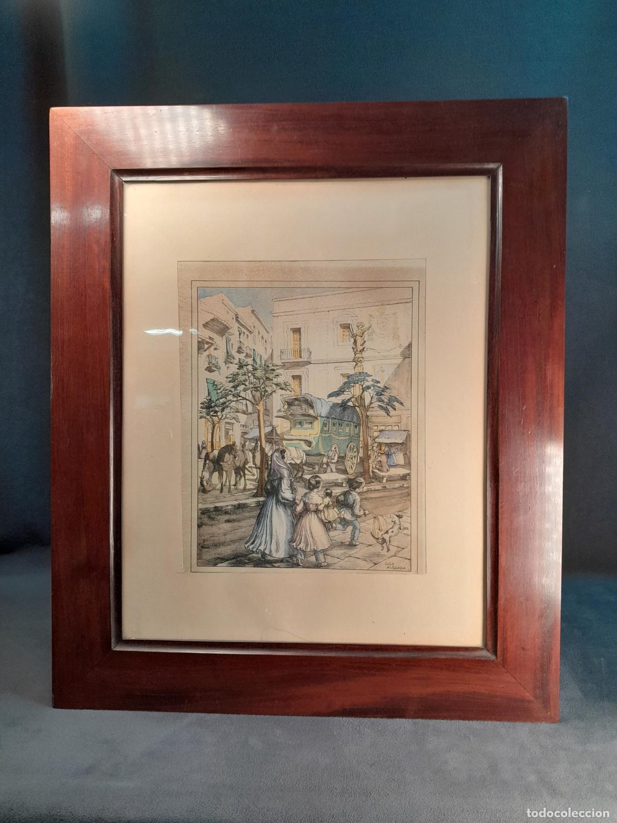 Arte: B-1915. LITOGRAF&Iacute;A ESCENA COSTUMBRISTA URBANA DE LOLA ANGLADA.ACUARELA Y L&Aacute;PIZ. SIGLO XX.