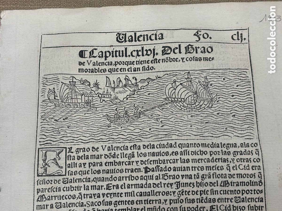 Arte: A&Ntilde;O 1548. GRABADO XILOGRAF&Iacute;A VISTA DE EL GRAO DE VALENCIA. TEXTO ESPA&Ntilde;OL. G&Oacute;TICO.