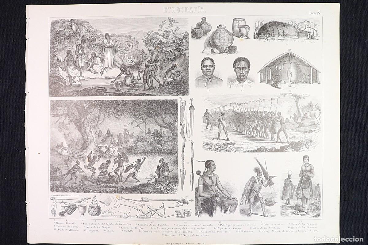 Arte: Grabado Etnograf&iacute;a 22. Dengas, Barolongos, Basutos. Ethnography Print 22. Tribus africanas.