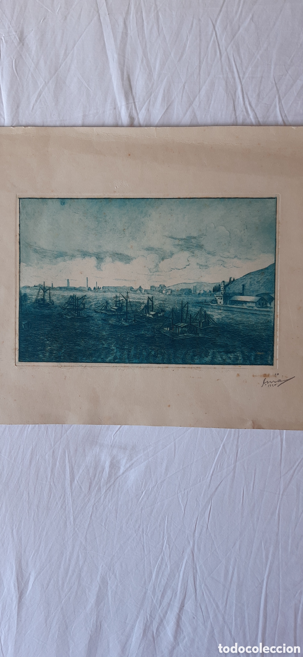 Arte: Grabado,Barcos anclados. - Foto 2