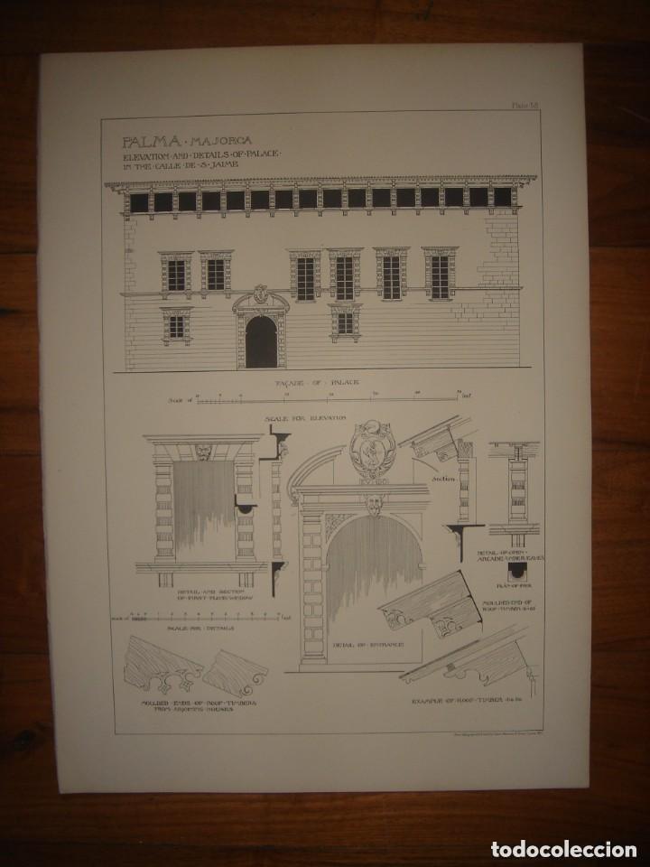 Arte: GRABADO ARQUITECTURA RENACENTISTA, PALACIO CALLE SAN JAUME FACHADA DETALLES, MALLORCA,1893 PRENTICE