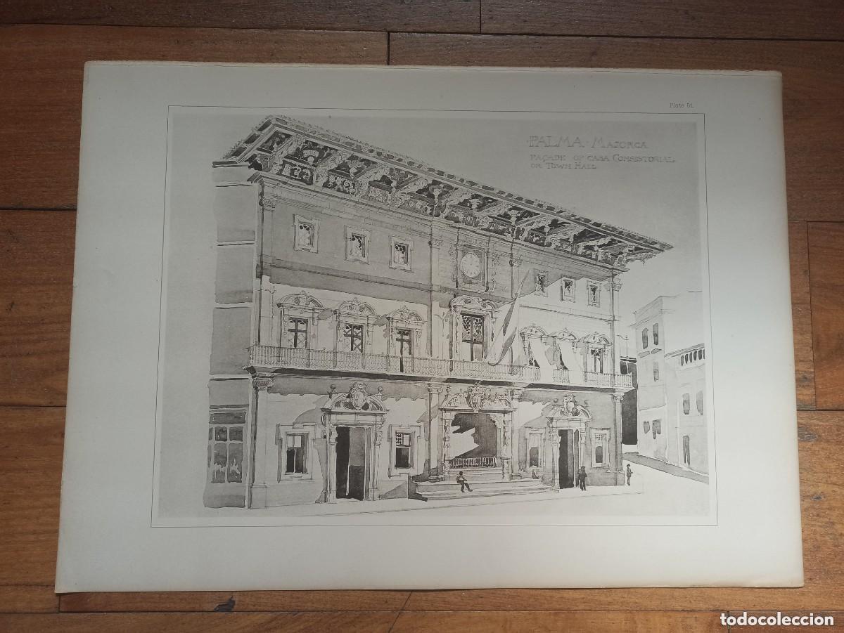 Arte: GRABADO ARQUITECTURA RENACENTISTA, AYUNTAMIENTO PALMA MALLORCA, BALEARES, 1893, PRENTICE.
