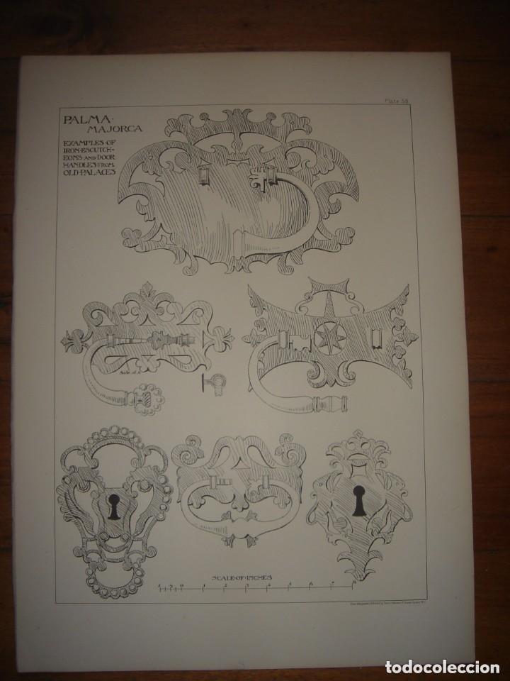 Arte: GRABADO ORNAMENTACI&Oacute;N RENACENTISTA, DETALLE ALDABAS, PALMA DE, MALLORCA,1893, PRENTICE