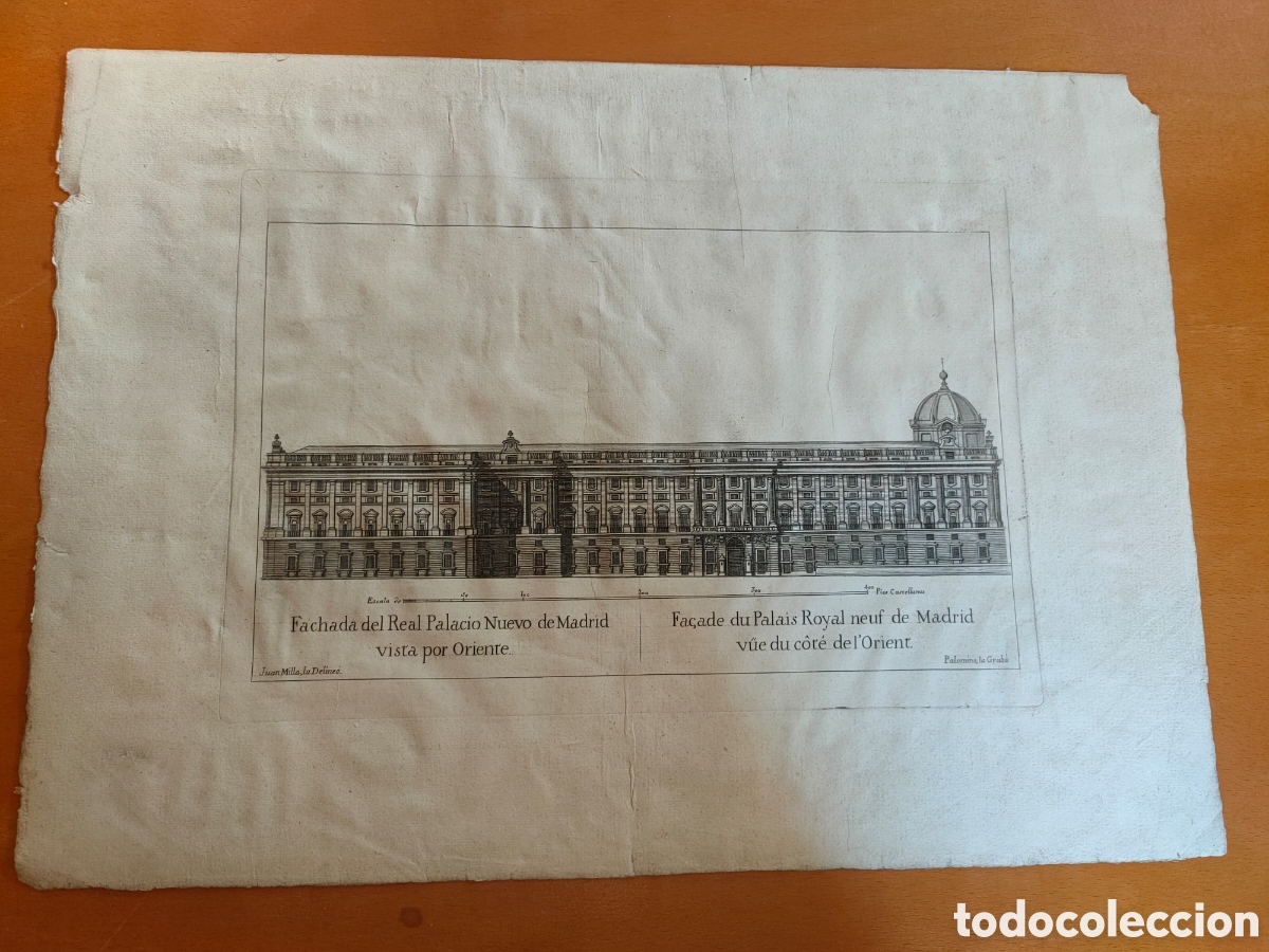 Arte: Fachada del Real Palacio nuevo de Madrid, vista por Oriente. J.Milla, Palomino 1790