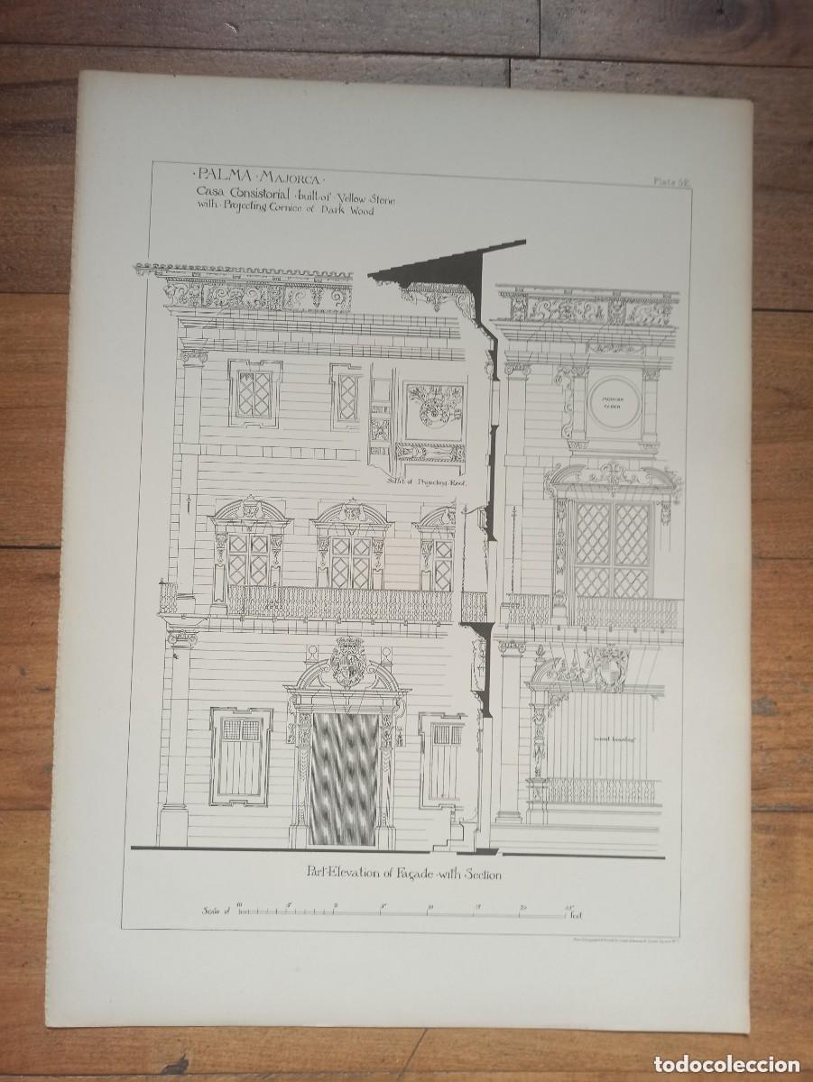Arte: GRABADO ARQUITECTURA RENACENTISTA,DETALLE AYUNTAMIENTO PALMA MALLORCA, BALEARES, 1893, PRENTICE.