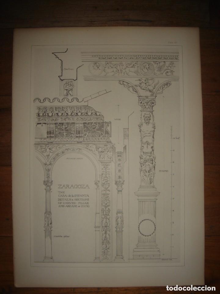 Arte: ESPL&Eacute;NDIDO GRABADO ARQUITECTURA RENACENTISTA, CASA INFANTA SECCI&Oacute;N PATIO, ZARAGOZA, ,1893, PRENTICE
