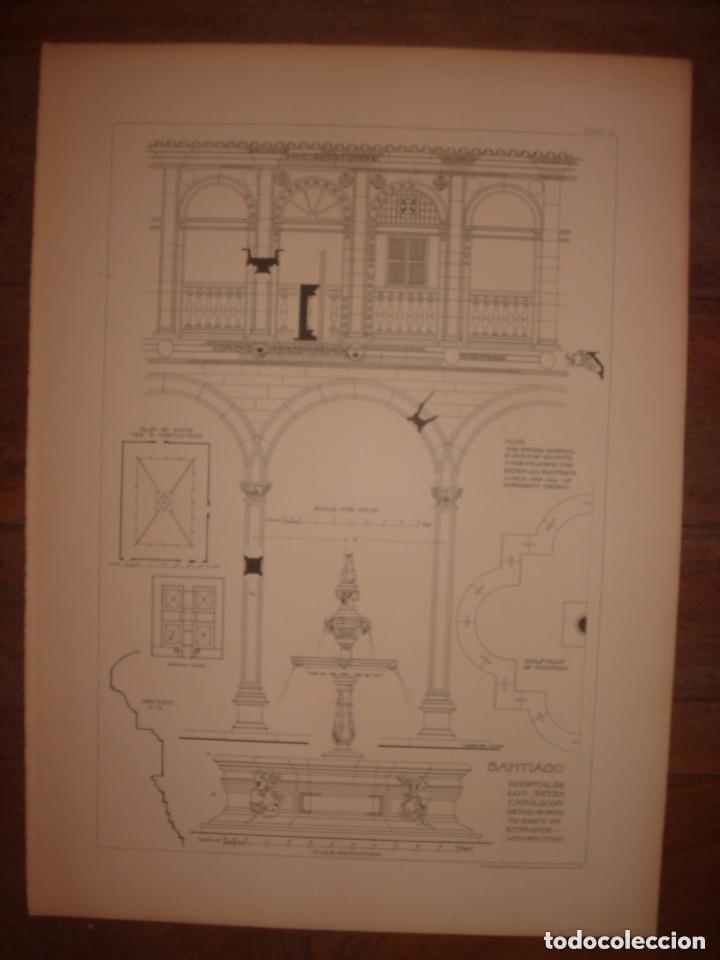 Arte: GRABADO ARQUITECTURA RENACENTISTA, HOSPITAL REYES CAT&Oacute;LICOS, SANTIAGO , GALICIA, 1893, PRENTICE.