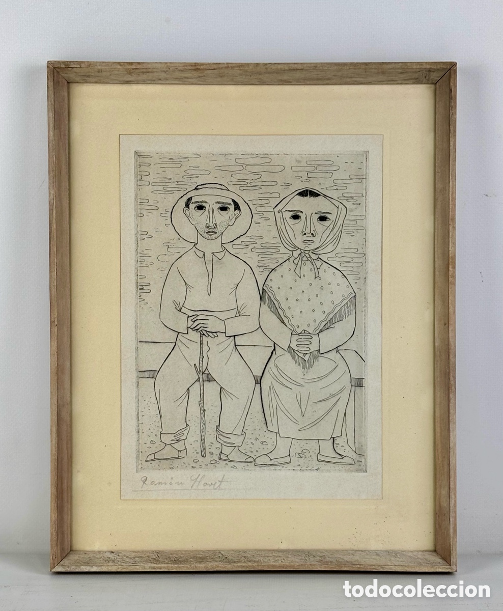 Arte: RAM&Oacute;N LLOVET (1917-1987) - AGUAFUERTE &ldquo;PAREJA DE MALLORQUINES &ldquo;