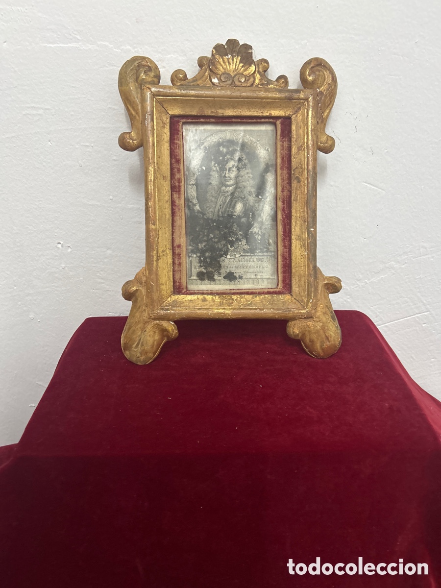 Arte: Precioso cuadro franc&eacute;s con paspart&uacute; terciopelo. Siglo XVIII