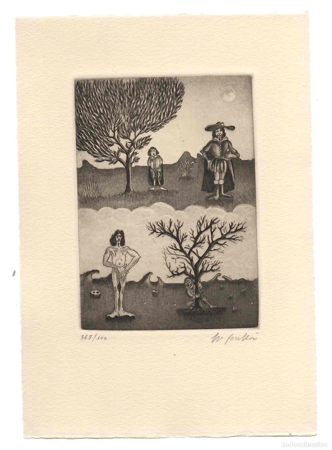 Arte: GRABADO QUEVEDO LA VISITA DE LOS CHISTES. TIRADA LIMITADA NUMERADA FIRMADO A LAPICERO JORGE PERELLON