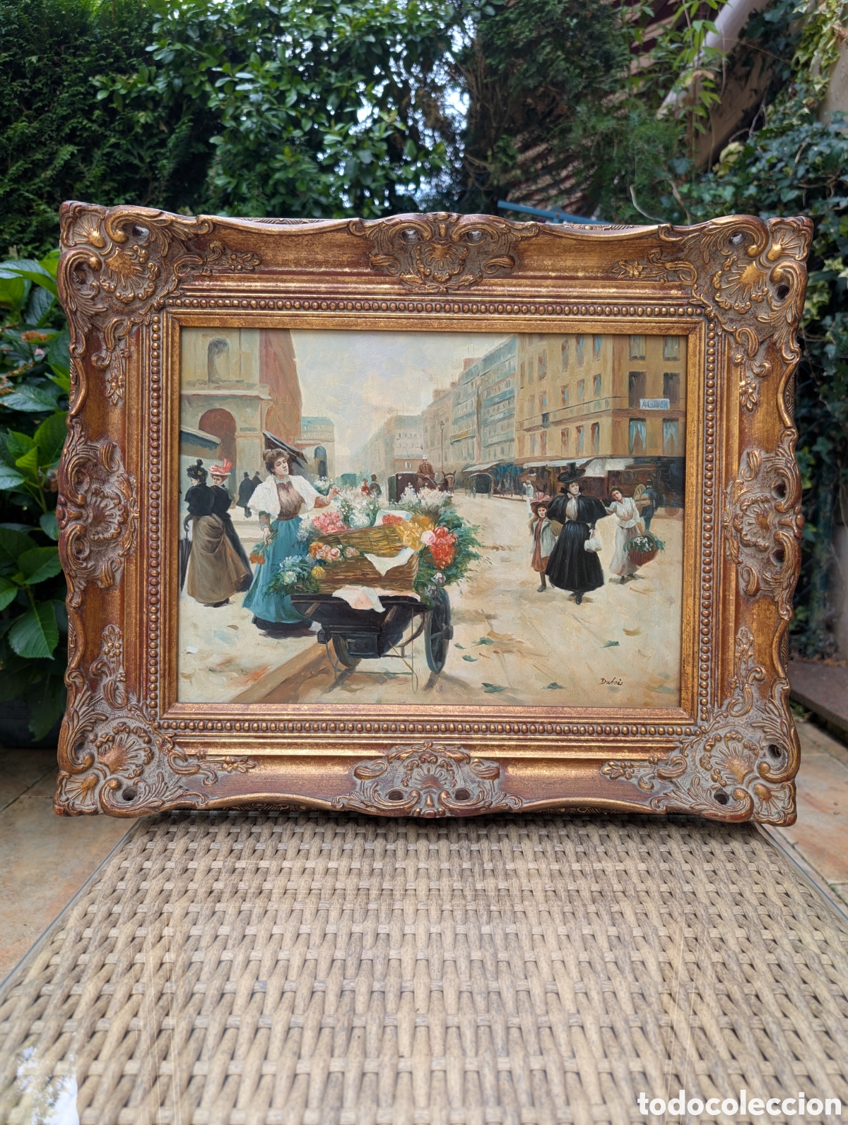 Arte: &Oacute;leo sobre madera estilo parisino con marco dorado cl&aacute;sico - Dulois