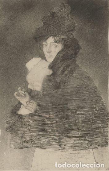 Arte: RETRATO ESBOZADO DE MUJER CON PA&Ntilde;UELO. LAURE&Agrave; BARRAU (?). PUNTA SECA Y AGUATINTA. ESPA&Ntilde;A. XIX-XX