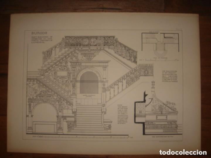 Arte: GRABADO ARQUITECTURA RENACENTISTA, CATEDRAL DE BURGOS, DETALLES ESCALERA DORADA,1893, PRENTICE