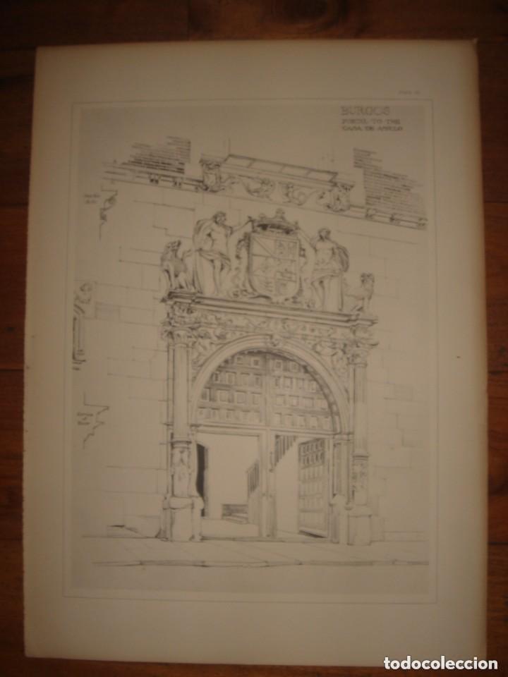 Arte: GRABADO ARQUITECTURA RENACENTISTA, FACHADA PRINCIPAL CASA DE ANGULO EN BURGOS,1893, PRENTICE