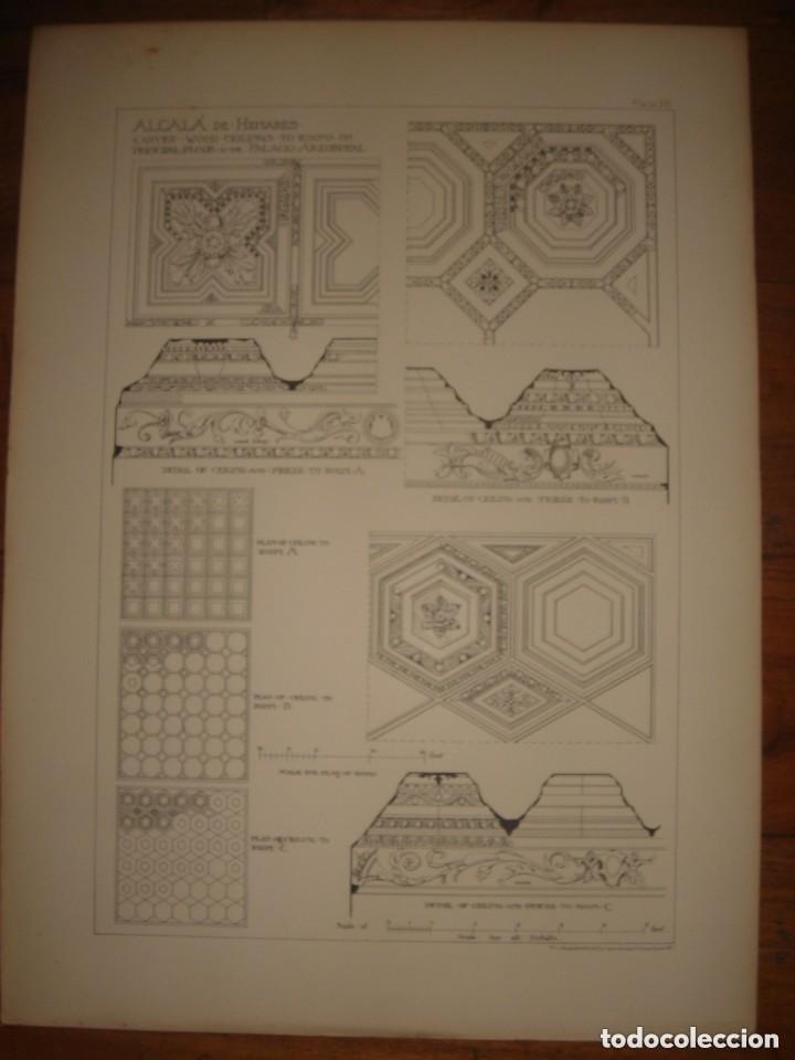 Arte: GRABADO DETALLES ORNAMENTALES RENACENTISTAS PALACIO ARZOBISPAL DE ALCAL&Aacute; DE HENARES, 1893, PRENTICE.