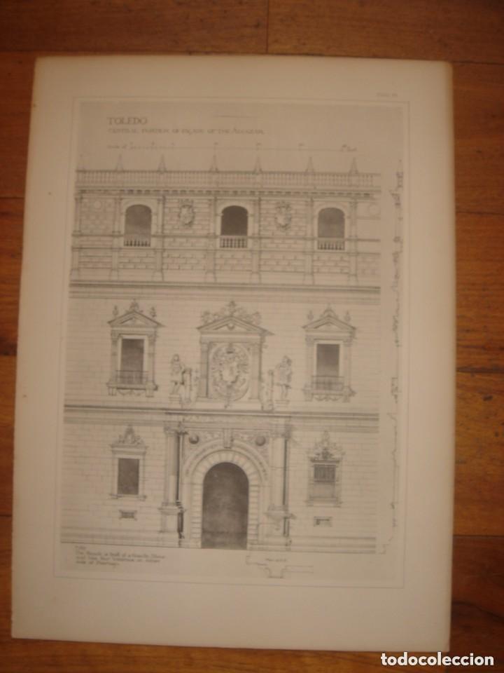 Arte: ESPL&Eacute;NDIDO GRABADO ARQUITECTURA RENACENTISTA, FACHADA PRINCIPAL ALC&Aacute;ZAR DE TOLEDO, 1893, PRENTICE.