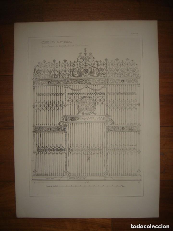 Arte: GRABADO ARQUITECTURA RENACENTISTA, REJA CAPILLA DE LOS CABALLEROS, CUENCA, DETALLES, 1893, PRENTICE.